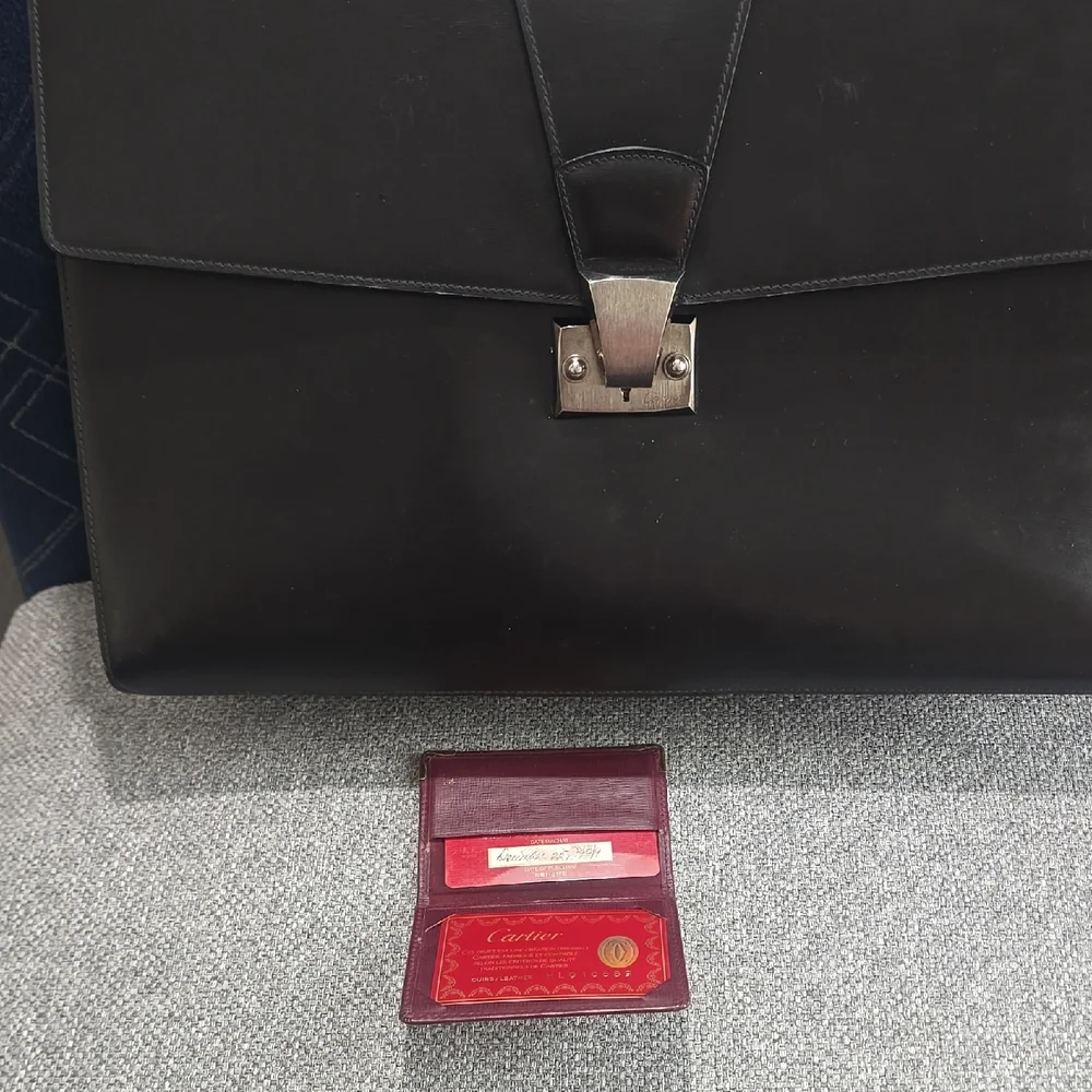 Cartier Black Leather Briefcase with Silver Lock